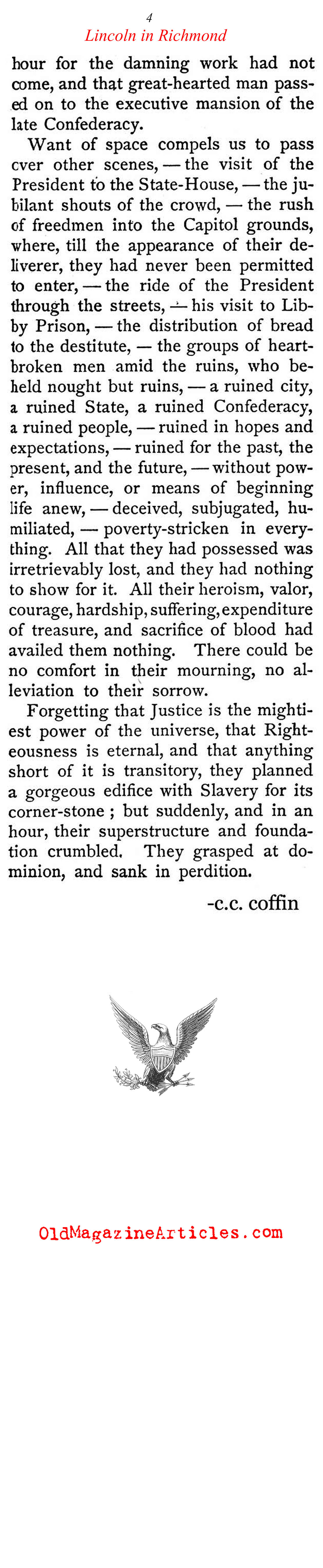 An Eyewitness Account of Lincoln's Visit to Richmond  (Atlantic Monthly, 1865)